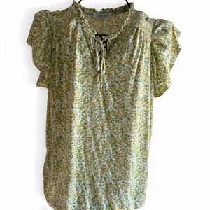 Women’s Rose & Olive Yellow Floral Ruffle Tie-Front Blouse - Size 1X